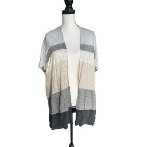LOFT Gray and Cream Striped Cardigan Poncho